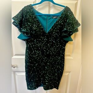 Emerald Green velvety sequin dress - XL